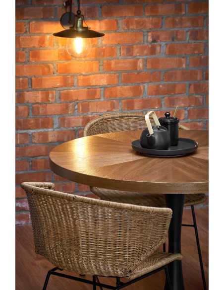 CARMELO Stół Okrągły Fi100cm Orzech - Ciepło Drewna i Zgrabna Czarna Podstawa