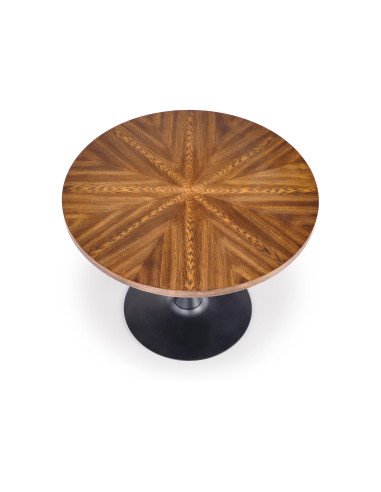 CARMELO Stół Okrągły Fi100cm Orzech - Ciepło Drewna i Zgrabna Czarna Podstawa