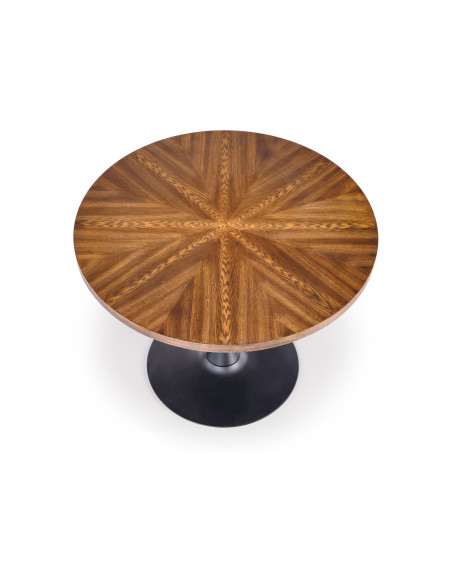 CARMELO Stół Okrągły Fi100cm Orzech - Ciepło Drewna i Zgrabna Czarna Podstawa