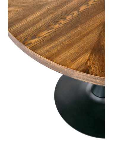 CARMELO Stół Okrągły Fi100cm Orzech - Ciepło Drewna i Zgrabna Czarna Podstawa