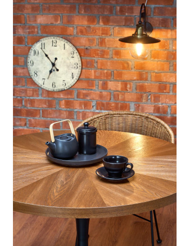 CARMELO Stół Okrągły Fi100cm Orzech - Ciepło Drewna i Zgrabna Czarna Podstawa