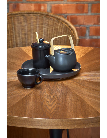 CARMELO Stół Okrągły Fi100cm Orzech - Ciepło Drewna i Zgrabna Czarna Podstawa