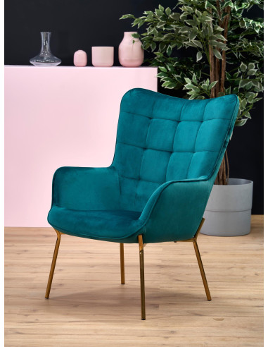 CASTEL Fotel C. Zielony | Pikowane Oparcie/Czarne Nogi - Odpocznij Wygodnie