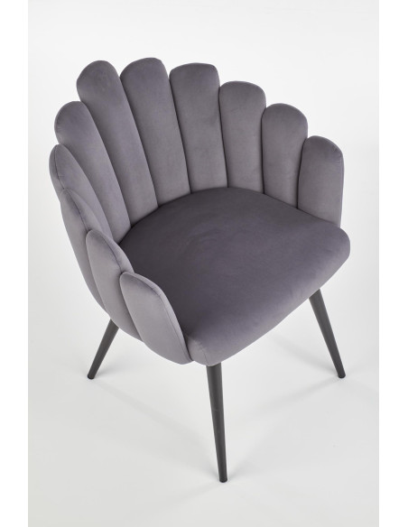 K410 Krzesło Muszla Popielaty Velvet / Czarne Nogi - Luksus i Komfort
