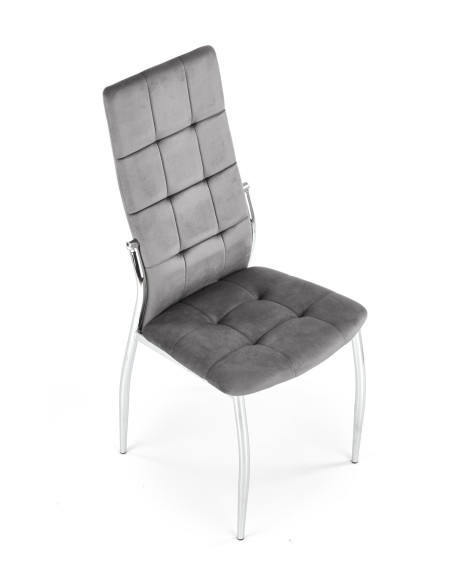 K416 Krzesło Pikowane Popielaty Velvet, Chrom - Elegancja i Komfort