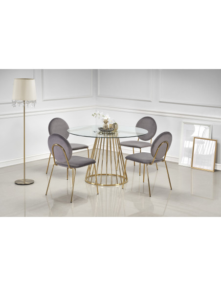 LIVERPOOL Stół Okrągły Szklany Fi120cm, Nogi Złoty Połysk - Luksus i Przestrzeń