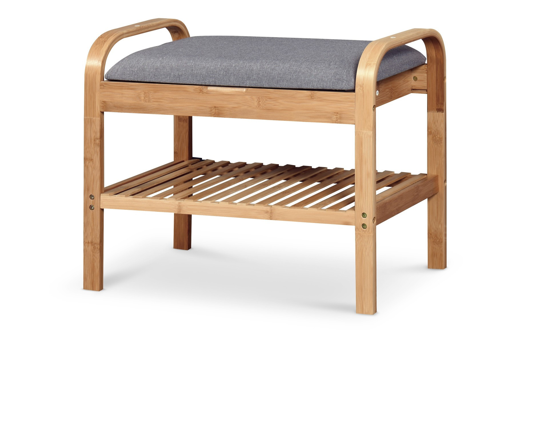 Stojak na buty ST12 z siedziskiem, bambus naturalny, widok z przodu.