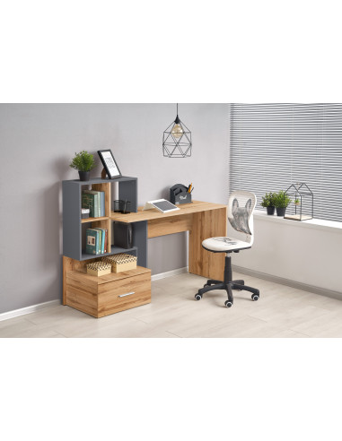 GROSSO Biurko z Szufladą i Półkami Dąb Wotan/Antracyt - Praktyczność i Styl