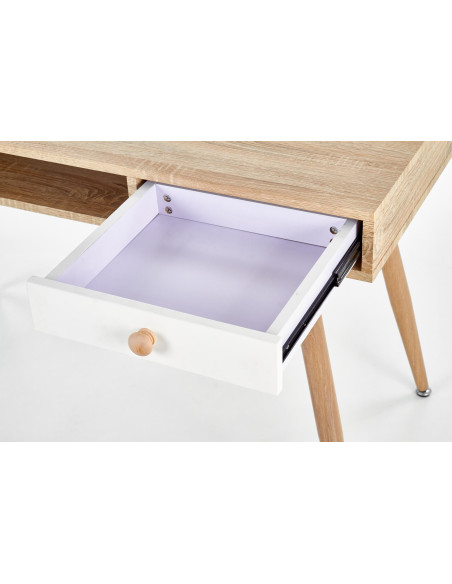 B34 Biurko 120/60/75 cm z Szufladą i Półką Dąb Sonoma-Biały - Funkcjonalne