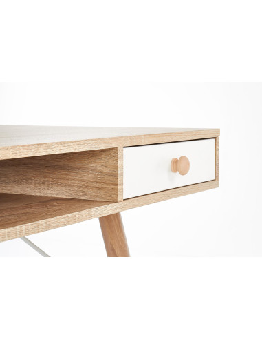 B34 Biurko 120/60/75 cm z Szufladą i Półką Dąb Sonoma-Biały - Funkcjonalne