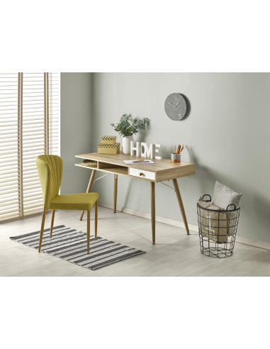 B34 Biurko 120/60/75 cm z Szufladą i Półką Dąb Sonoma-Biały - Funkcjonalne