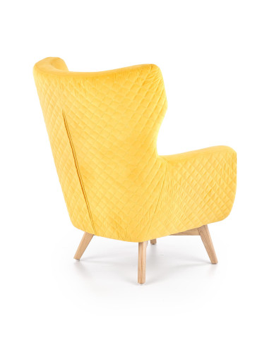 MARVEL Fotel Wypoczynkowy USZAK Pikowany Żółty Velvet - Komfortowy Relaks