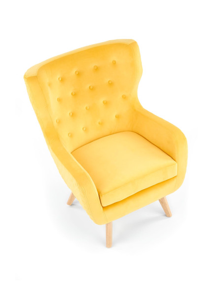 MARVEL Fotel Wypoczynkowy USZAK Pikowany Żółty Velvet - Komfortowy Relaks