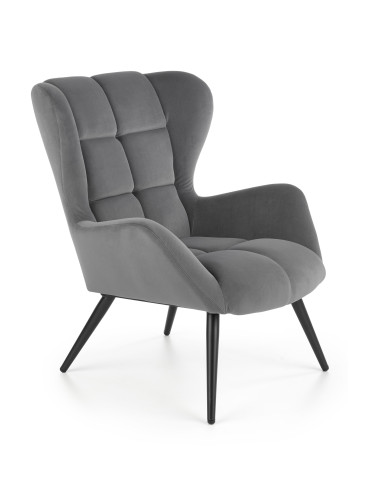 TYRION Fotel Wypoczynkowy Uszak Popiel Velvet, Nogi Czarne - Komfort i Styl