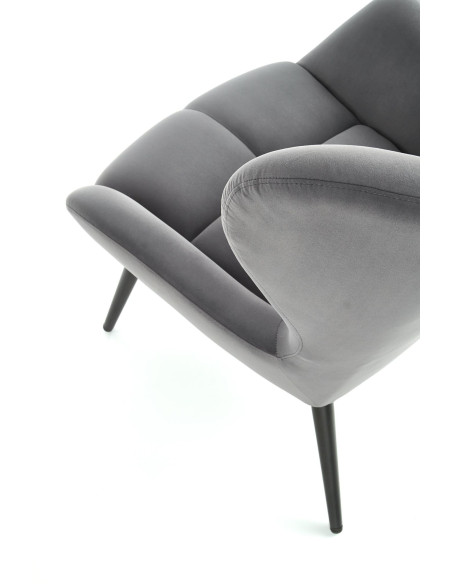 TYRION Fotel Wypoczynkowy Uszak Popiel Velvet, Nogi Czarne - Komfort i Styl