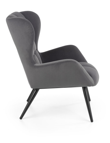 TYRION Fotel Wypoczynkowy Uszak Popiel Velvet, Nogi Czarne - Komfort i Styl