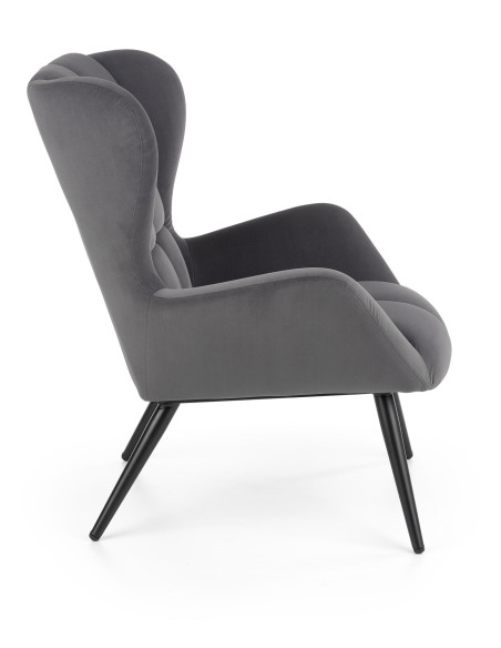 TYRION Fotel Wypoczynkowy Uszak Popiel Velvet, Nogi Czarne - Komfort i Styl