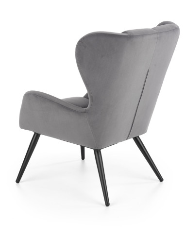 TYRION Fotel Wypoczynkowy Uszak Popiel Velvet, Nogi Czarne - Komfort i Styl