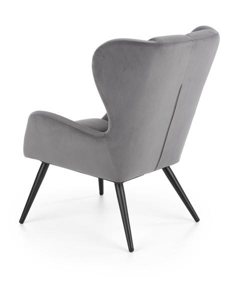 TYRION Fotel Wypoczynkowy Uszak Popiel Velvet, Nogi Czarne - Komfort i Styl