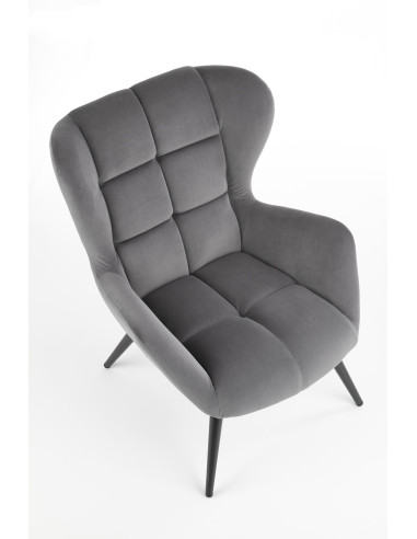 TYRION Fotel Wypoczynkowy Uszak Popiel Velvet, Nogi Czarne - Komfort i Styl