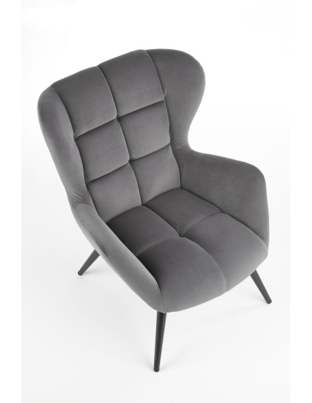 TYRION Fotel Wypoczynkowy Uszak Popiel Velvet, Nogi Czarne - Komfort i Styl