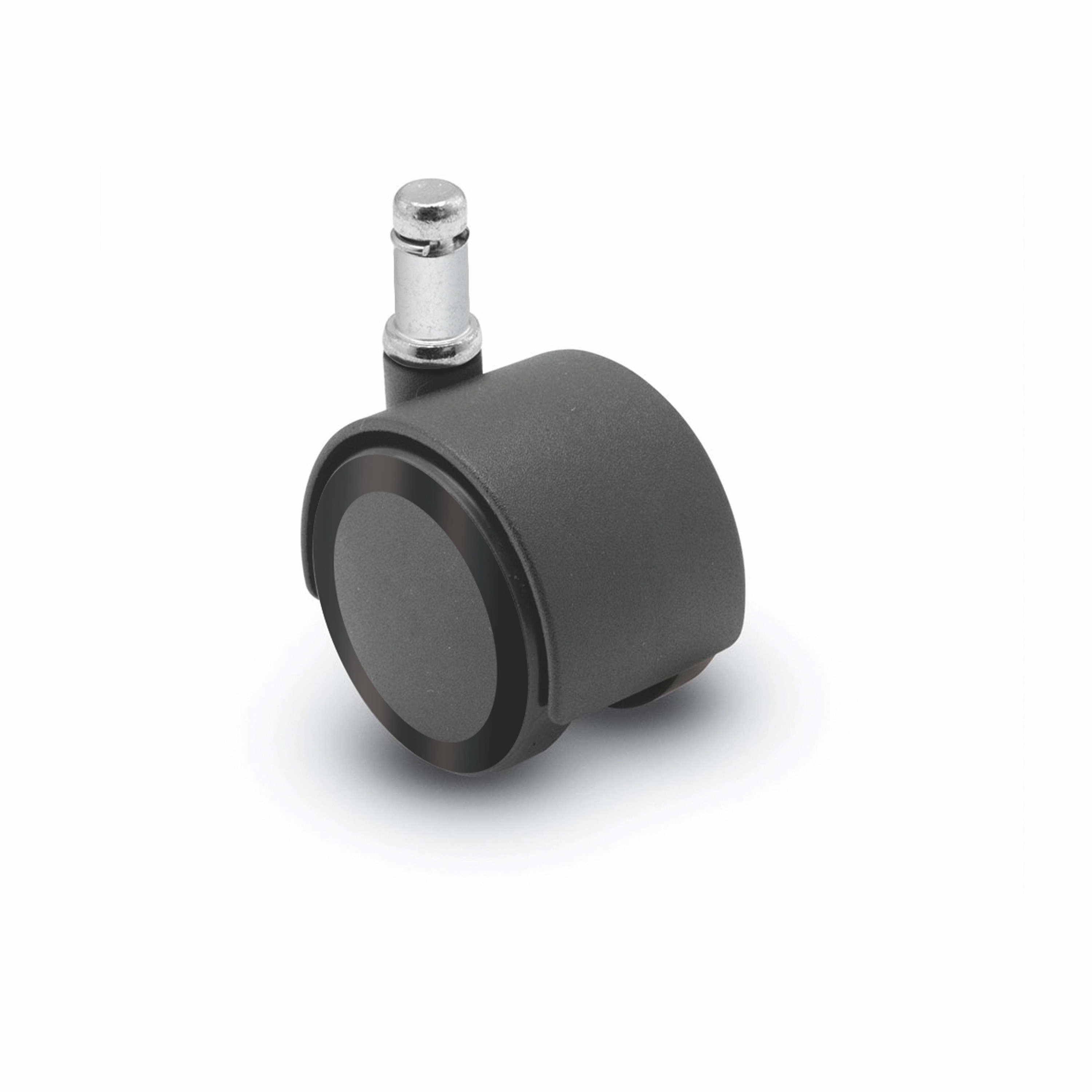 Czarne kółko kauczukowe do mebli z metalowym trzpieniem – widok z boku.