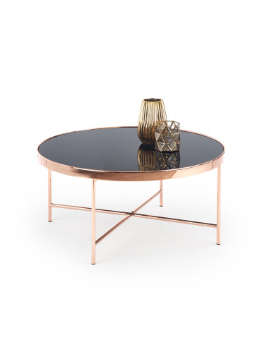 Ława szkło MORIA Fi 82cm miedź / czarny