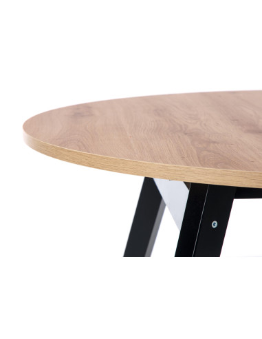 RUBEN Stół Okrągły Rozkładany Fi102-142cm Dąb Artisan z Czarnymi Nogami