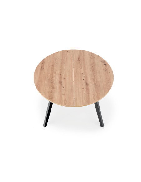RUBEN Stół Okrągły Rozkładany Fi102-142cm Dąb Artisan z Czarnymi Nogami