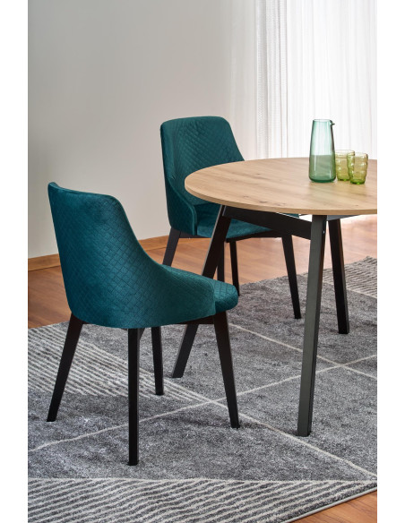 RUBEN Stół Okrągły Rozkładany Fi102-142cm Dąb Artisan z Czarnymi Nogami