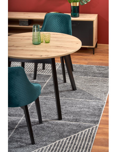 RUBEN Stół Okrągły Rozkładany Fi102-142cm Dąb Artisan z Czarnymi Nogami