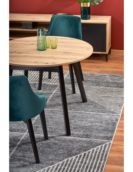 RUBEN Stół Okrągły Rozkładany Fi102-142cm Dąb Artisan z Czarnymi Nogami