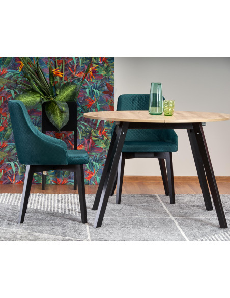 RUBEN Stół Okrągły Rozkładany Fi102-142cm Dąb Artisan z Czarnymi Nogami