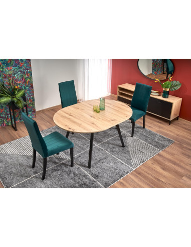 RUBEN Stół Okrągły Rozkładany Fi102-142cm Dąb Artisan z Czarnymi Nogami