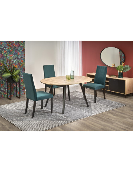 RUBEN Stół Okrągły Rozkładany Fi102-142cm Dąb Artisan z Czarnymi Nogami