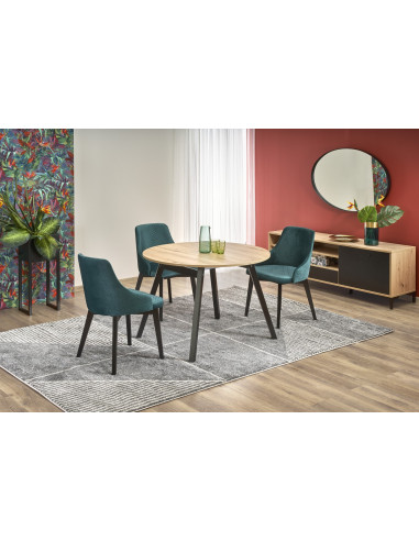 RUBEN Stół Okrągły Rozkładany Fi102-142cm Dąb Artisan z Czarnymi Nogami