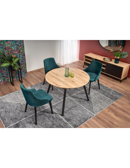 RUBEN Stół Okrągły Rozkładany Fi102-142cm Dąb Artisan z Czarnymi Nogami