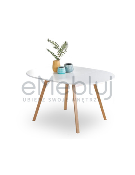 RUBEN Stół Okrągły Rozkładany Fi102-142cm Biały Mat/Dąb Miodowy