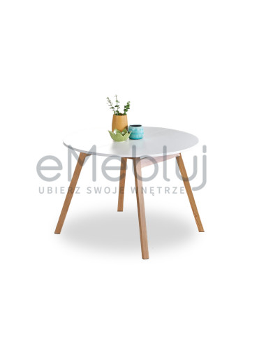 RUBEN Stół Okrągły Rozkładany Fi102-142cm Biały Mat/Dąb Miodowy