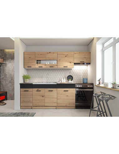 ALINA 240 cm Zestaw Kuchenny Dąb Artisan/Czarny Mat - Przestrzeń i Elegancja