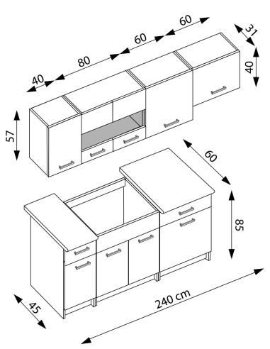 ALINA 240 cm Zestaw Kuchenny Dąb Artisan/Czarny Mat - Przestrzeń i Elegancja