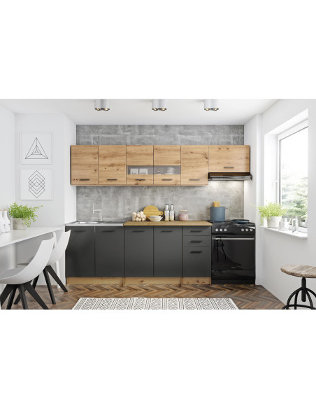 PERŁA Zestaw Kuchenny 260cm Dąb Artisan/C. Popiel - prowadnice Metabox