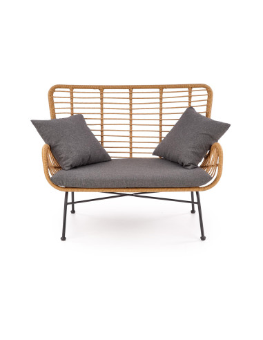 IKARO Sofa Rattanowa z Poduszkami Naturalny-Czarny - Styl na Tarasie