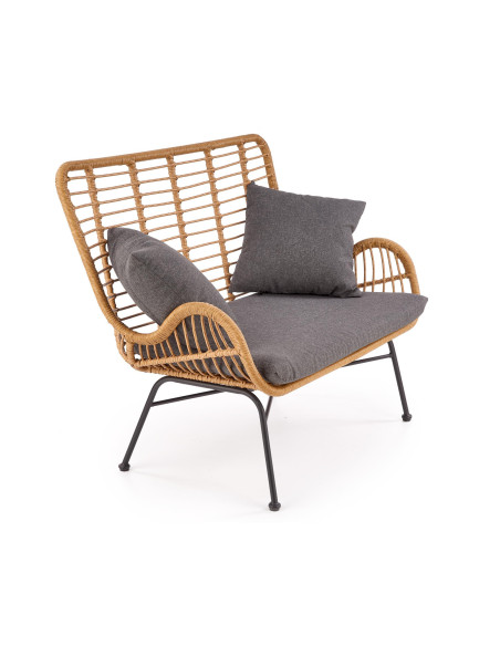 IKARO Sofa Rattanowa z Poduszkami Naturalny-Czarny - Styl na Tarasie