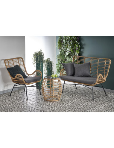 IKARO Sofa Rattanowa z Poduszkami Naturalny-Czarny - Styl na Tarasie