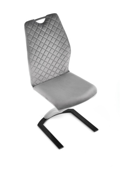 K442 Krzesło Pikowane z Uchwytem na Płozie Popielate Velvet - Wygoda i Styl