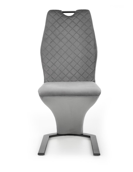 K442 Krzesło Pikowane z Uchwytem na Płozie Popielate Velvet - Wygoda i Styl