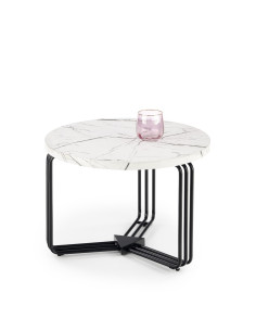 ANTICA M Okrągła Ława Biały Marmur Fi55cm, Stelaż Czarny - Klasyka