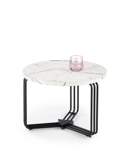 Okrągła Ława PUERTO M biały marmur, stelaż czarny