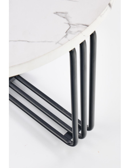 Okrągła Ława PUERTO M biały marmur, stelaż czarny